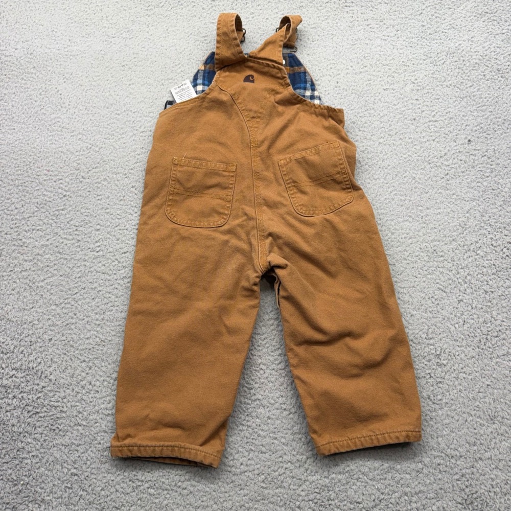 Carhartt OX8645-B Kids 24M Brown Flannel Lined Canvas Workwear Duck Bib Overalls